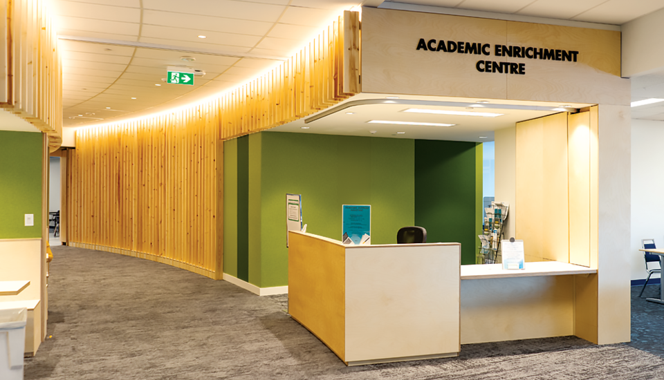 Entrance to academic enrichment centre from the library.