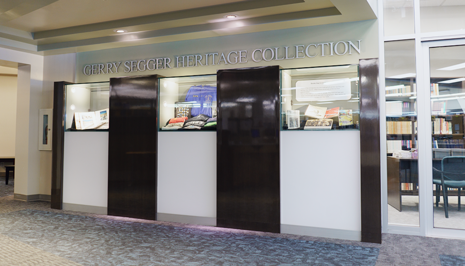 Entrance to the Archives with glass display cases.