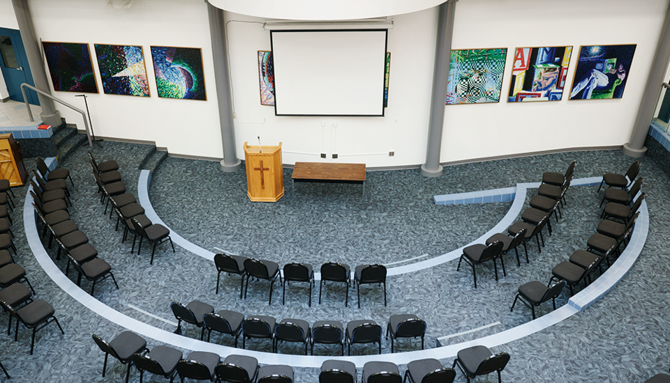 Curved open space with seating creating an amphitheater.