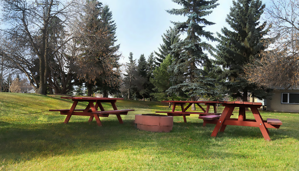 Students sitting and socializing in grassy area.