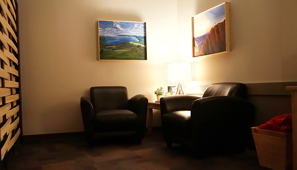Comfortable furniture and calming artwork hung on the walls.