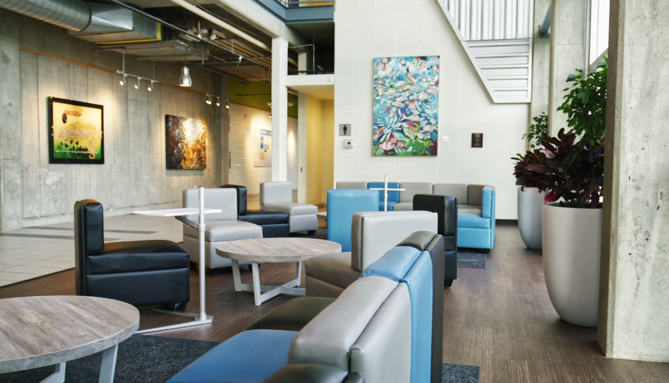 Open study space with furniture in the North Academic Building.