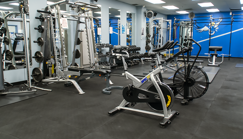 Brightly lit workout centre with plenty of modern gym equipment