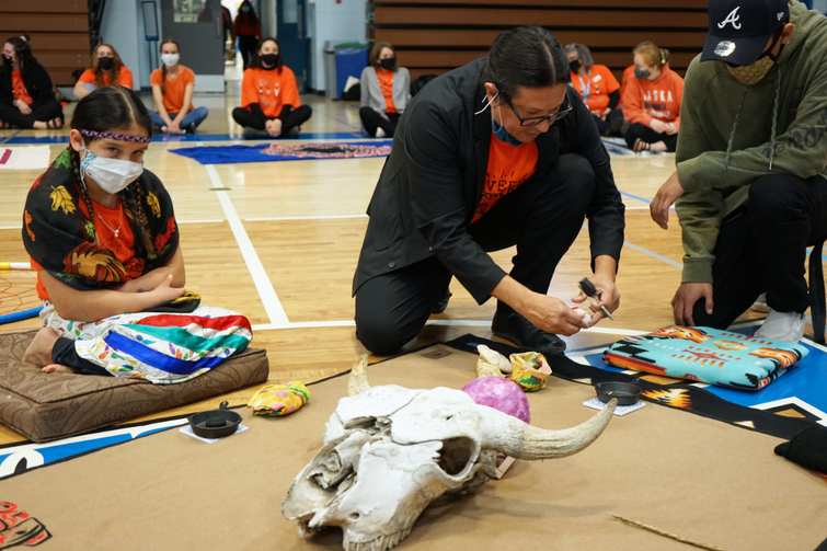 Rev. Travis Enright prepares a ceremony at King's first Truth and Reconciliation Day in 2021