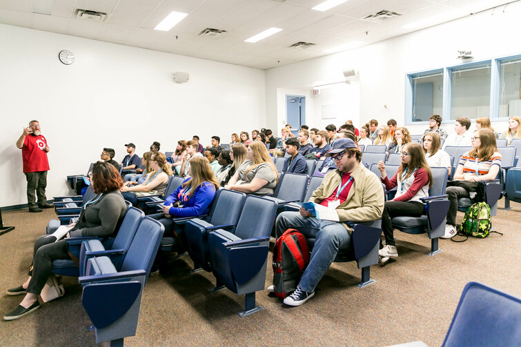 New students at Orientation Presentation