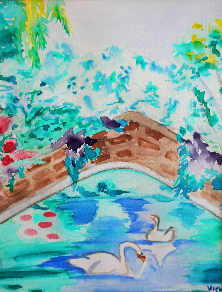 "Please Come" watercolour of bridge