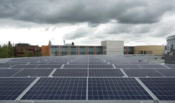 New solar array on top of central academic building.